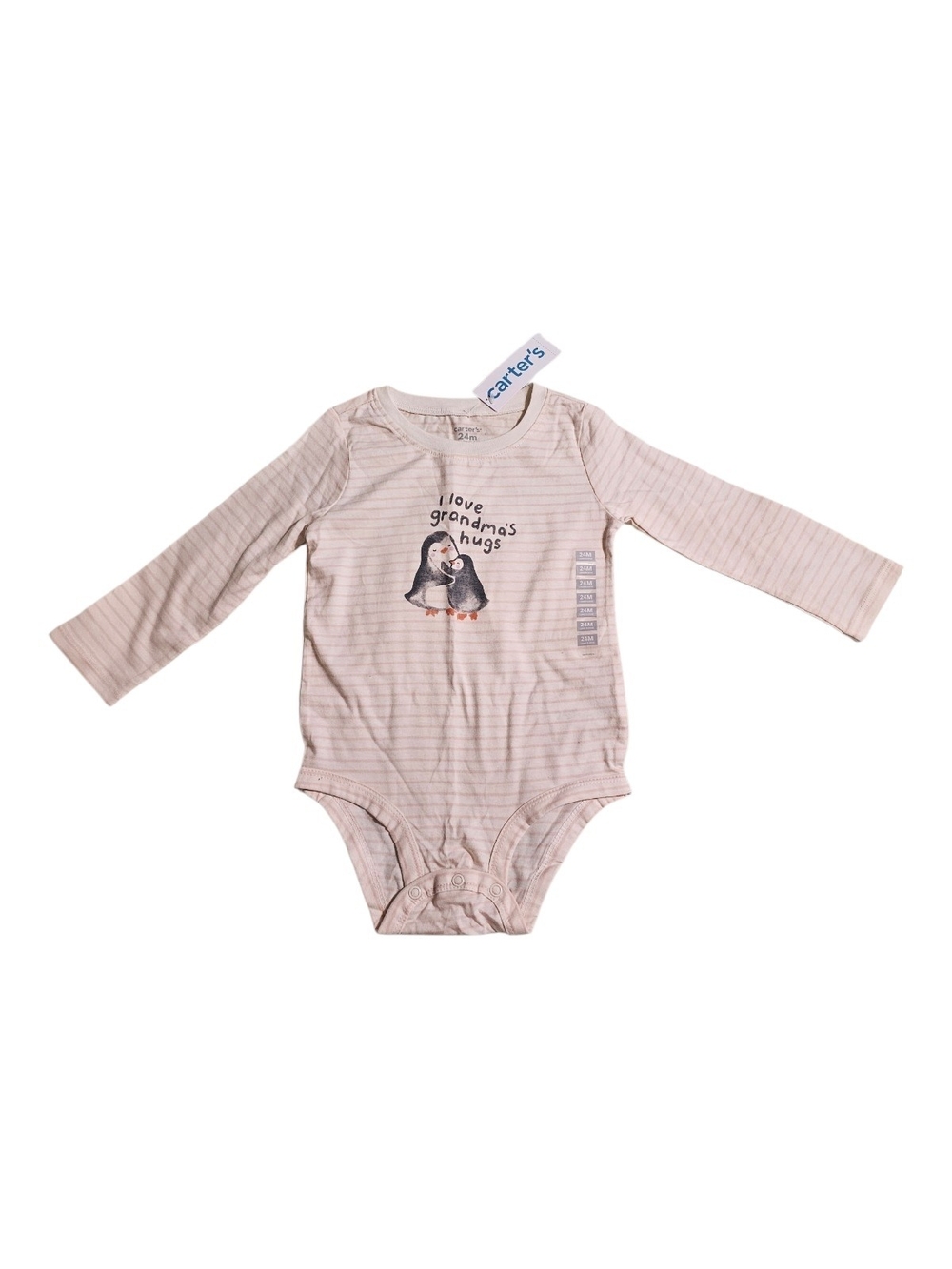 Carter's Light Pink Striped Long-Sleeve One-Piece with Penguin Graphic